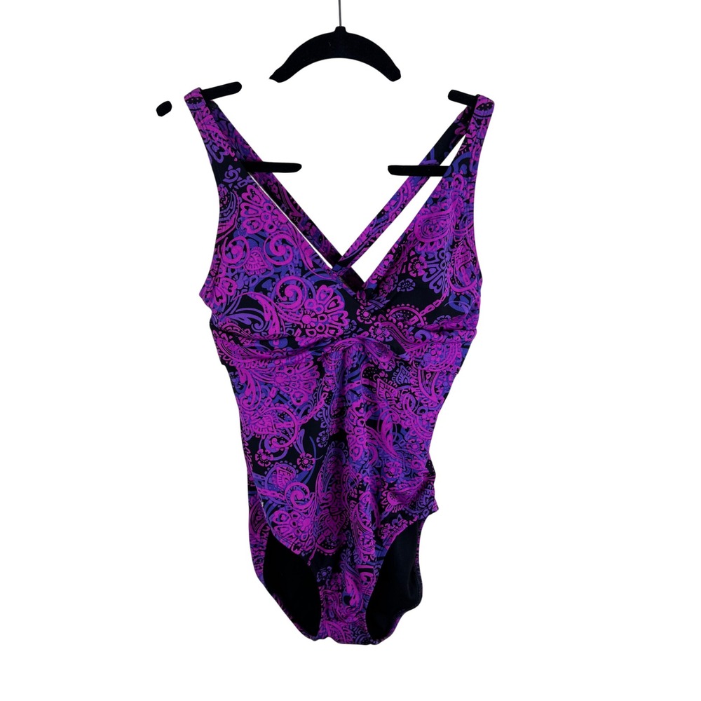 Speedo Womens Purple Paisley‎ Crossback One Piece Swimsuit Size 12 72282